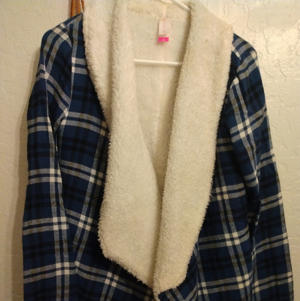 Blue plaid light weight cardigan wrap